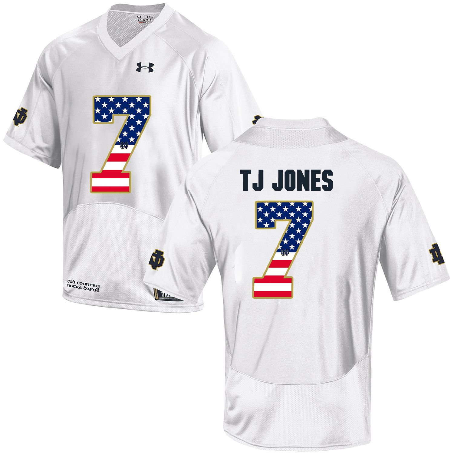 Men Norte Dame Fighting Irish 7 Tj Jones White Flag Customized NCAA Jerseys